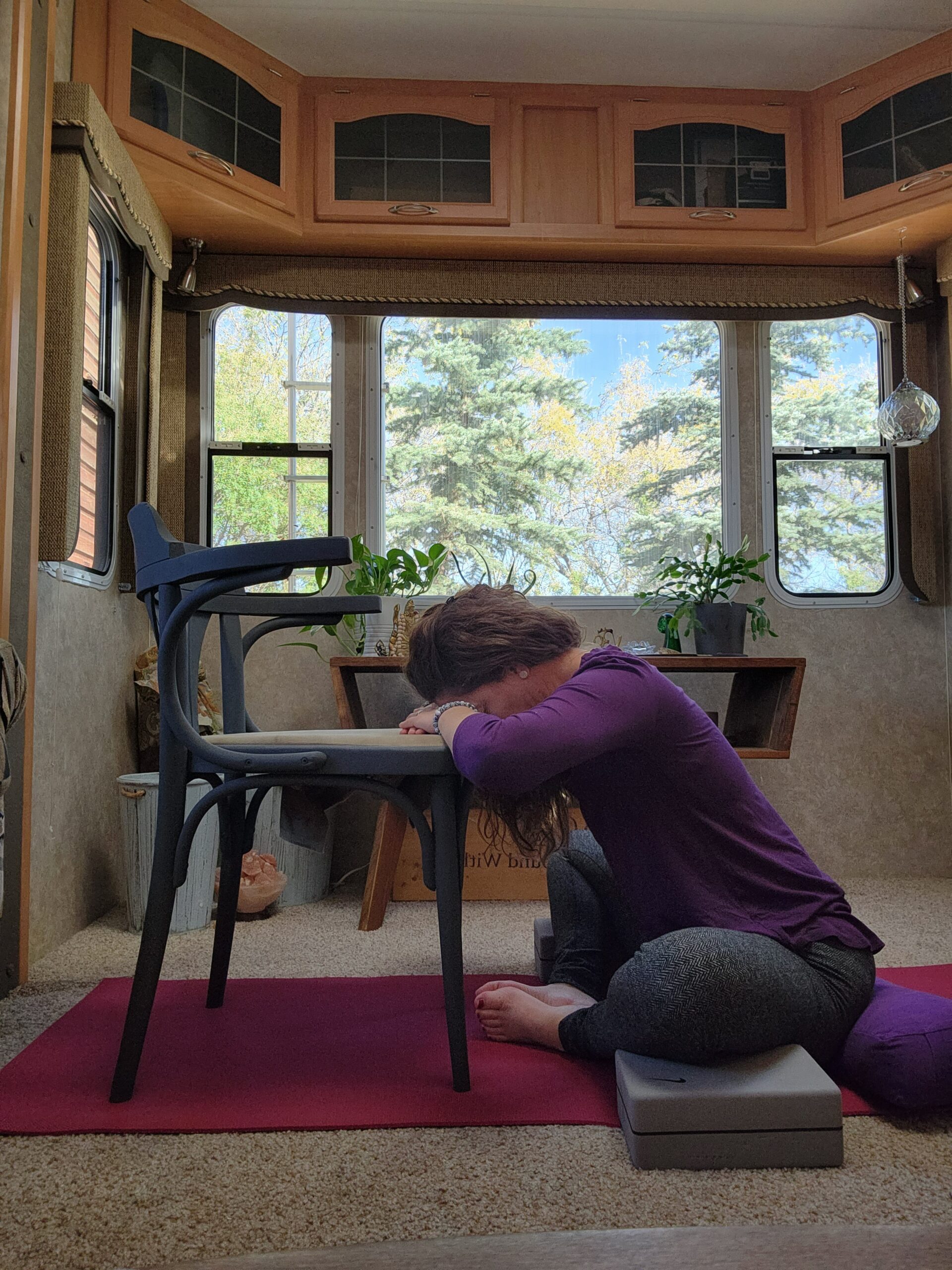 Restorative Bhadrasana, the Butterfly Pose Using a chair or a bolster to support your upper body in Bhadrasana, creates a restorative yoga pose.