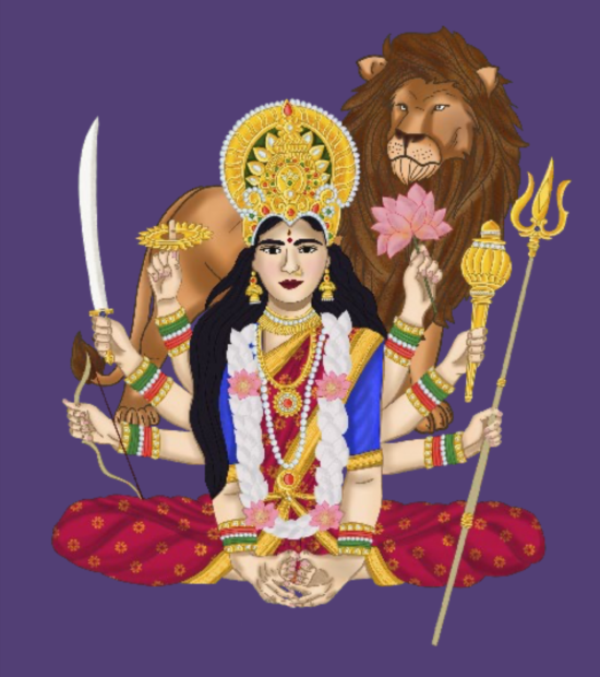 Throne Pose, Bhadrasana Image of the Goddess Durga, seated in Bhadrasana, Throne Pose